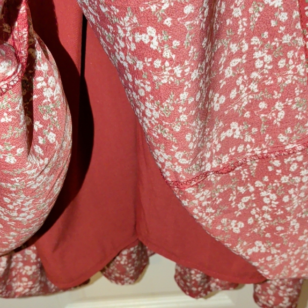 Mikarose Rust Floral V-Neck Tiered Maxi Dress - Picture 7 of 8
